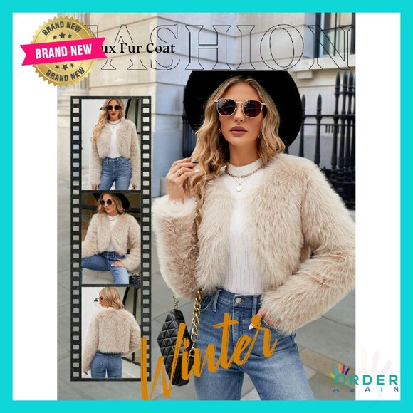 Cropped Faux Fur Jacket Chic Y2K Winter Cardigan Open Front Fleece - Picture 8 of 8